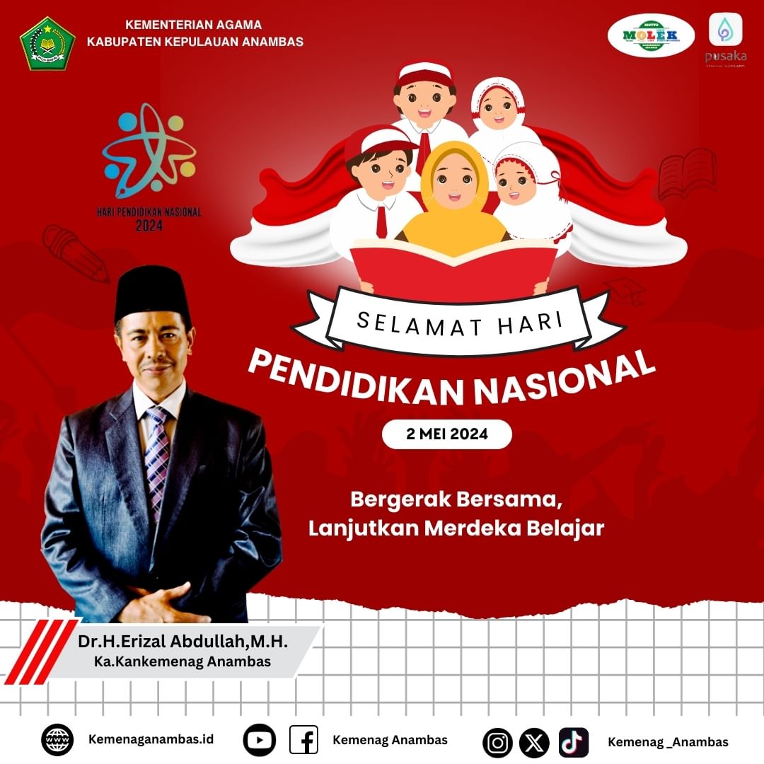 Selamat Hari Pendidikan Nasional 2024' Bergerak Bersama, Lanjutkan Merdeka Belajar'.