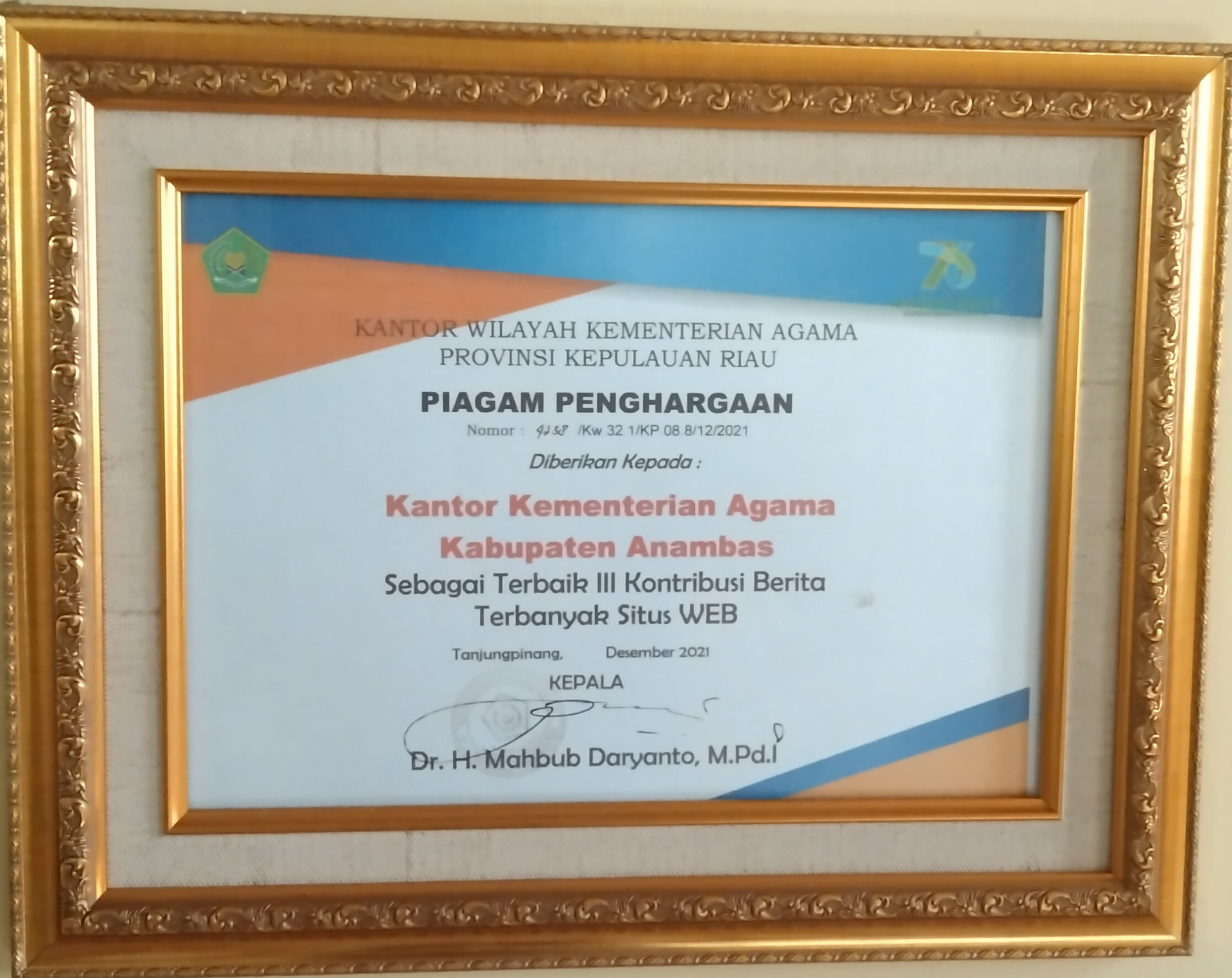 Penghargaan Kontribusi berita terbanyak situs web 2021